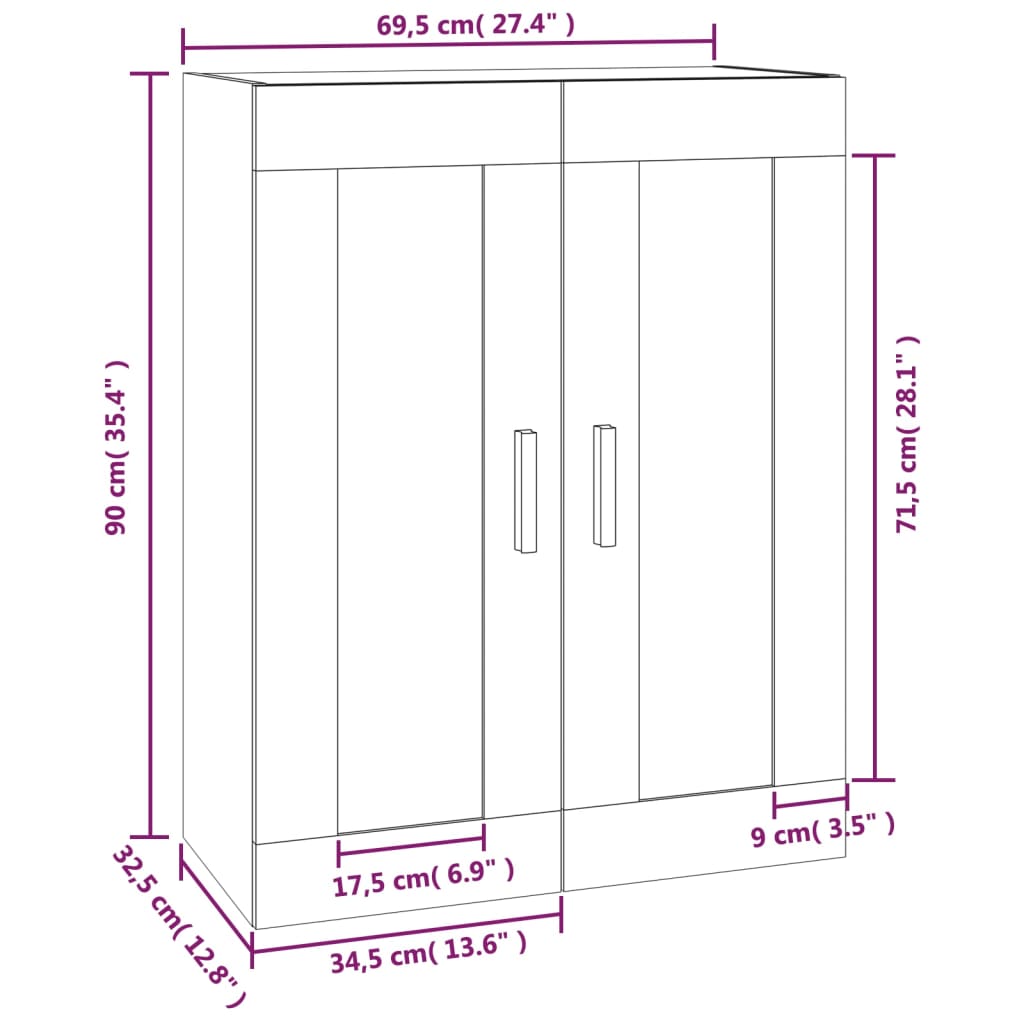 Wandschrank Räuchereiche 69,5x32,5x90 cm Holzwerkstoff