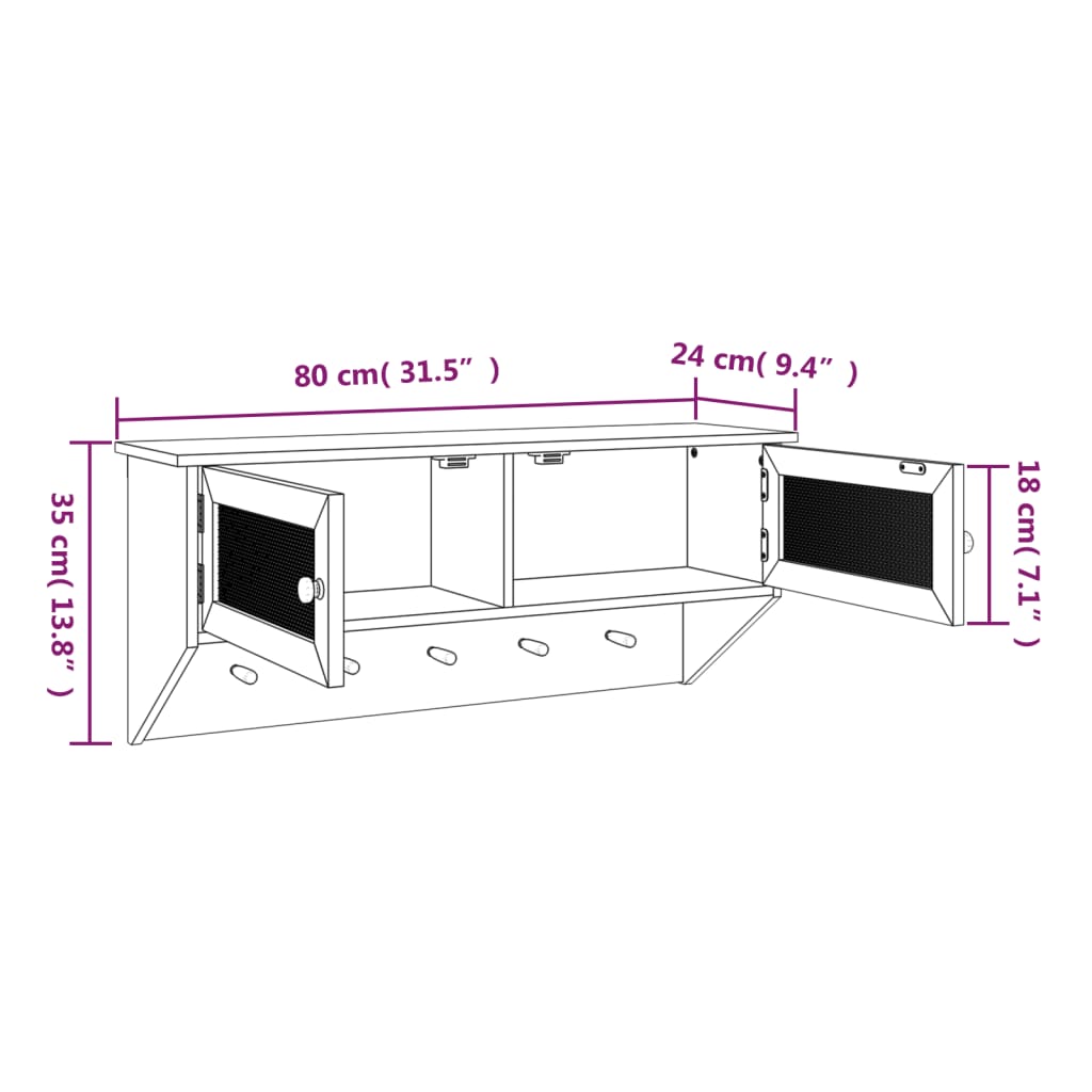 Wandgarderobe Weiß Holzwerkstoff und Rattan Natur