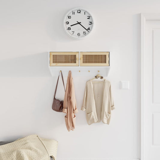 Wandgarderobe Weiß Holzwerkstoff und Rattan Natur