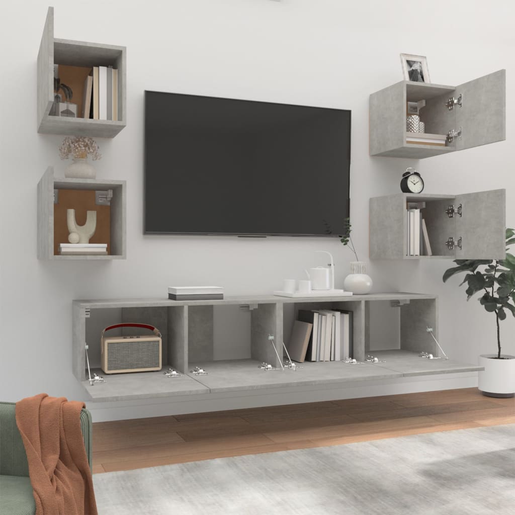 6-tlg. TV-Schrank-Set Betongrau Holzwerkstoff