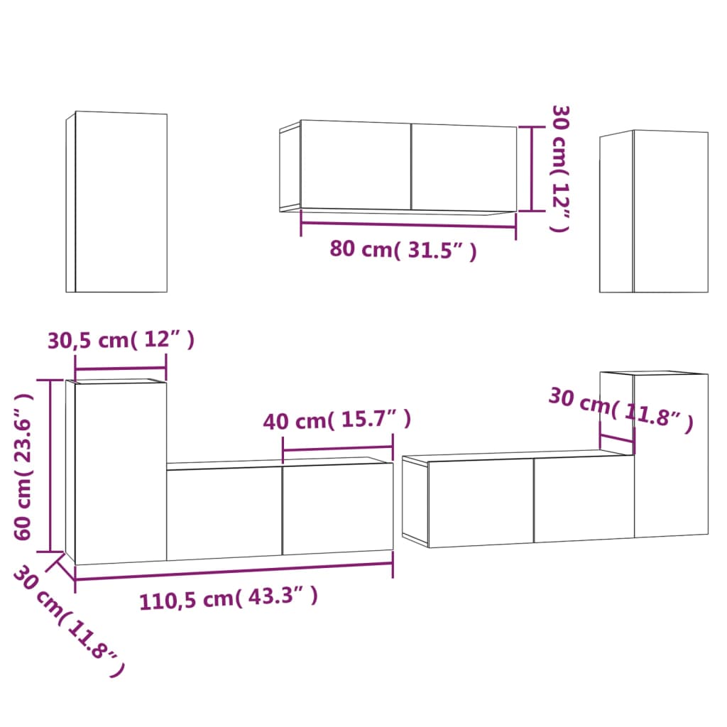 7-tlg. TV-Schrank-Set Schwarz Holzwerkstoff