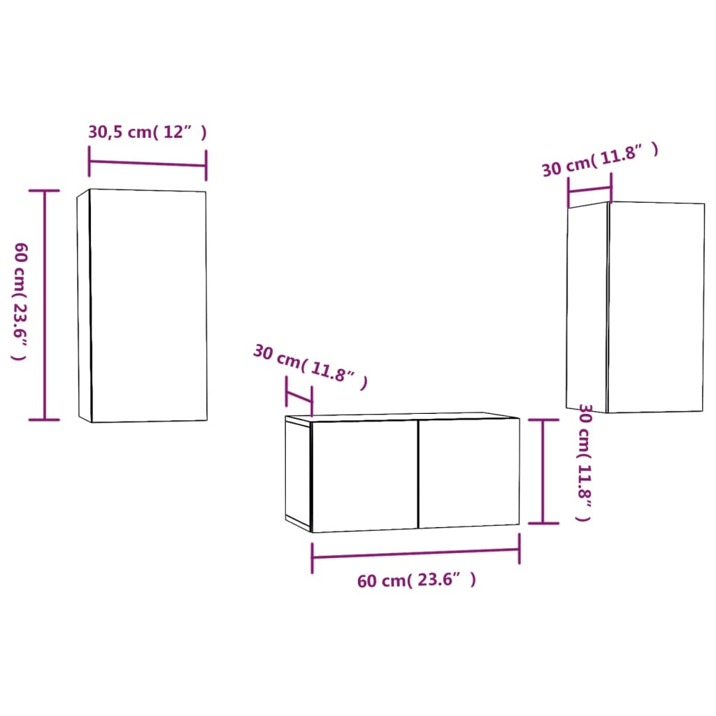 3-tlg. TV-Schrank-Set Grau Sonoma Holzwerkstoff