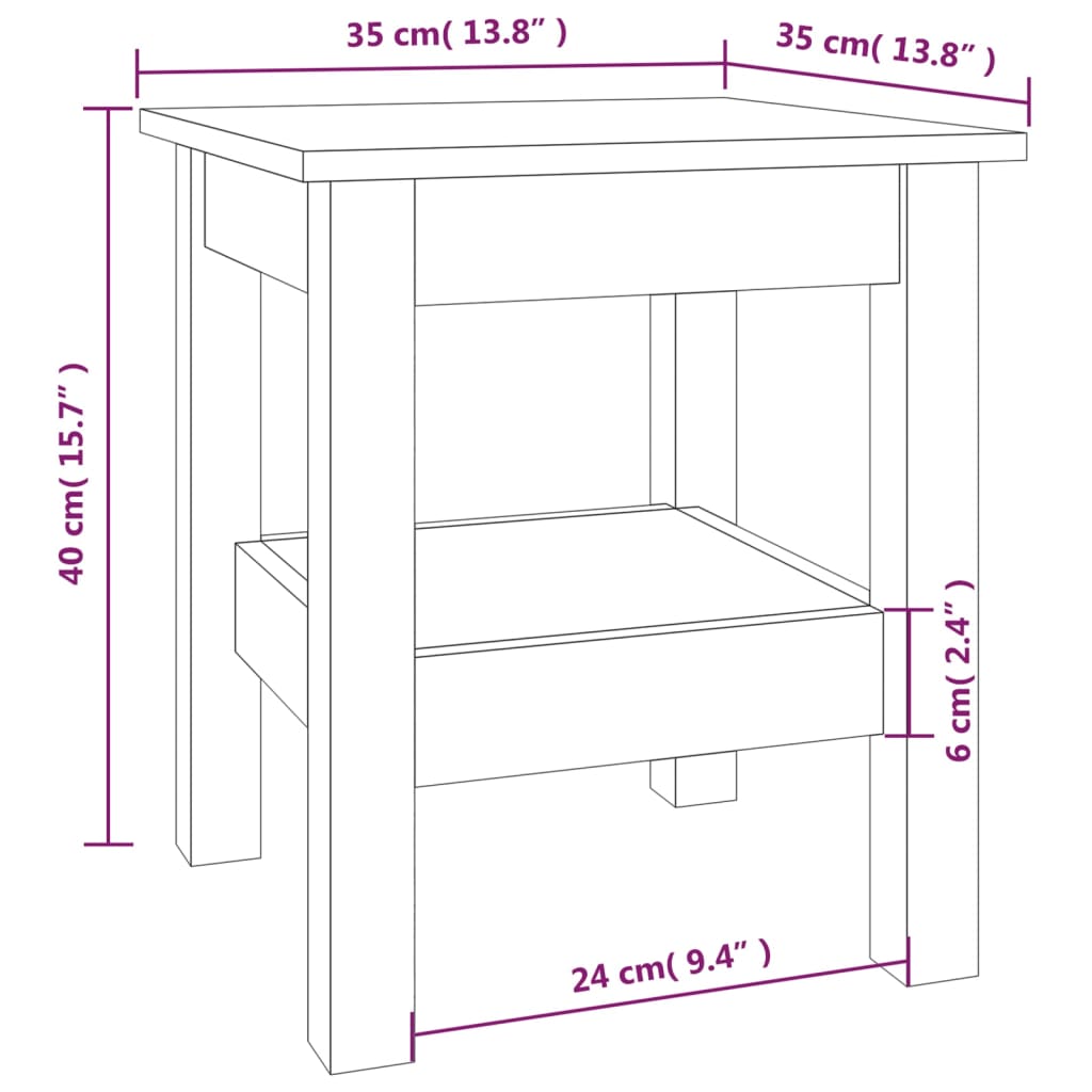 Couchtisch Grau 35x35x40 cm Massivholz Kiefer