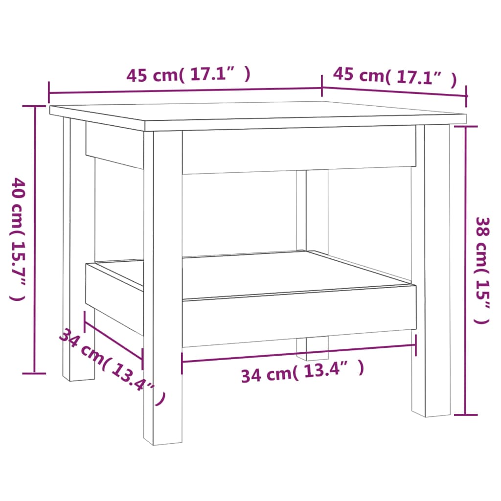 Couchtisch Weiß 45x45x40 cm Massivholz Kiefer