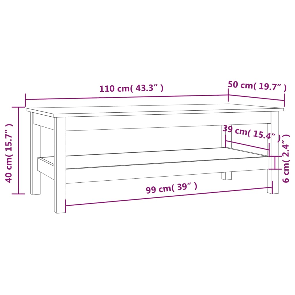 Couchtisch Honigbraun 110x50x40 cm Massivholz Kiefer