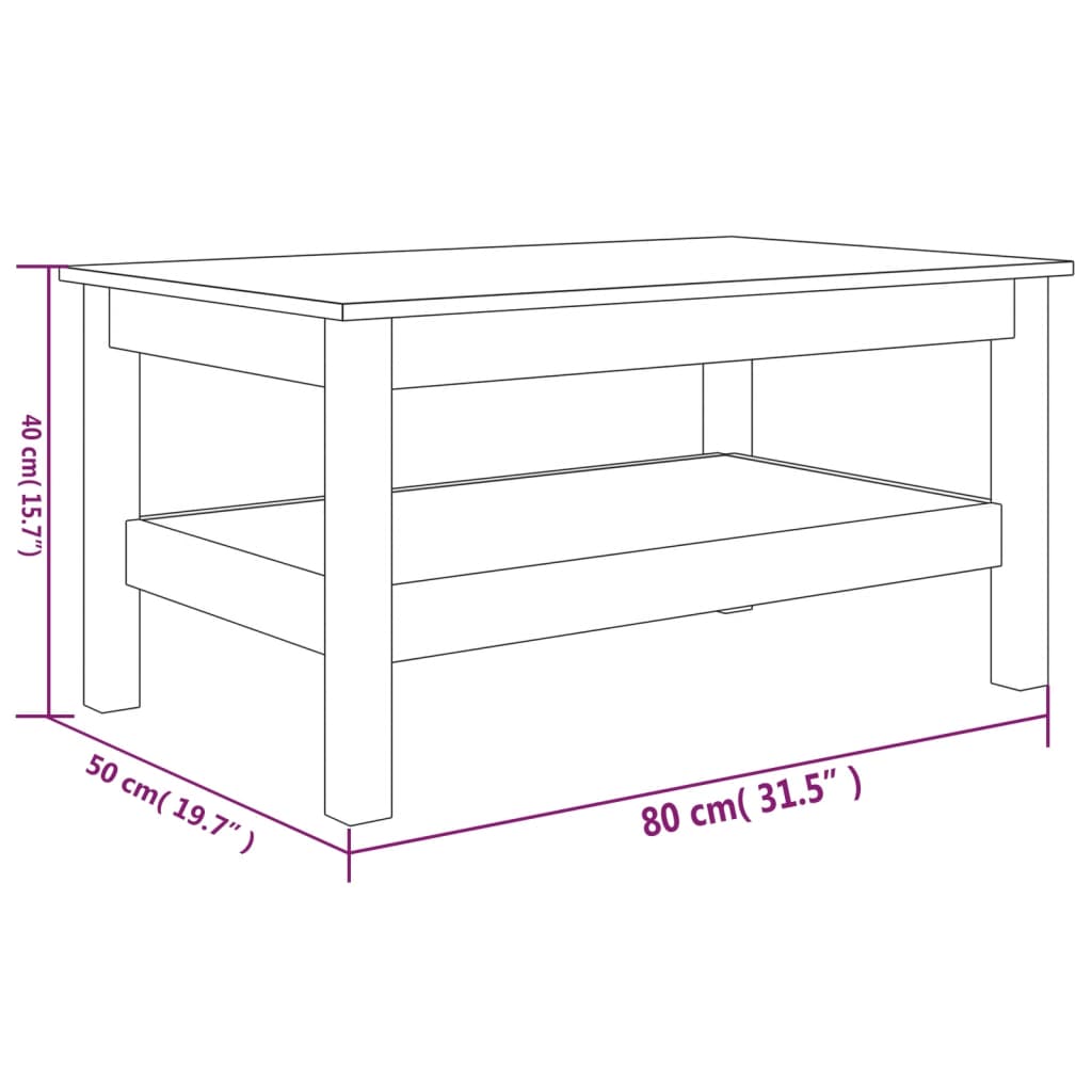 Couchtisch 80x50x40 cm Massivholz Kiefer