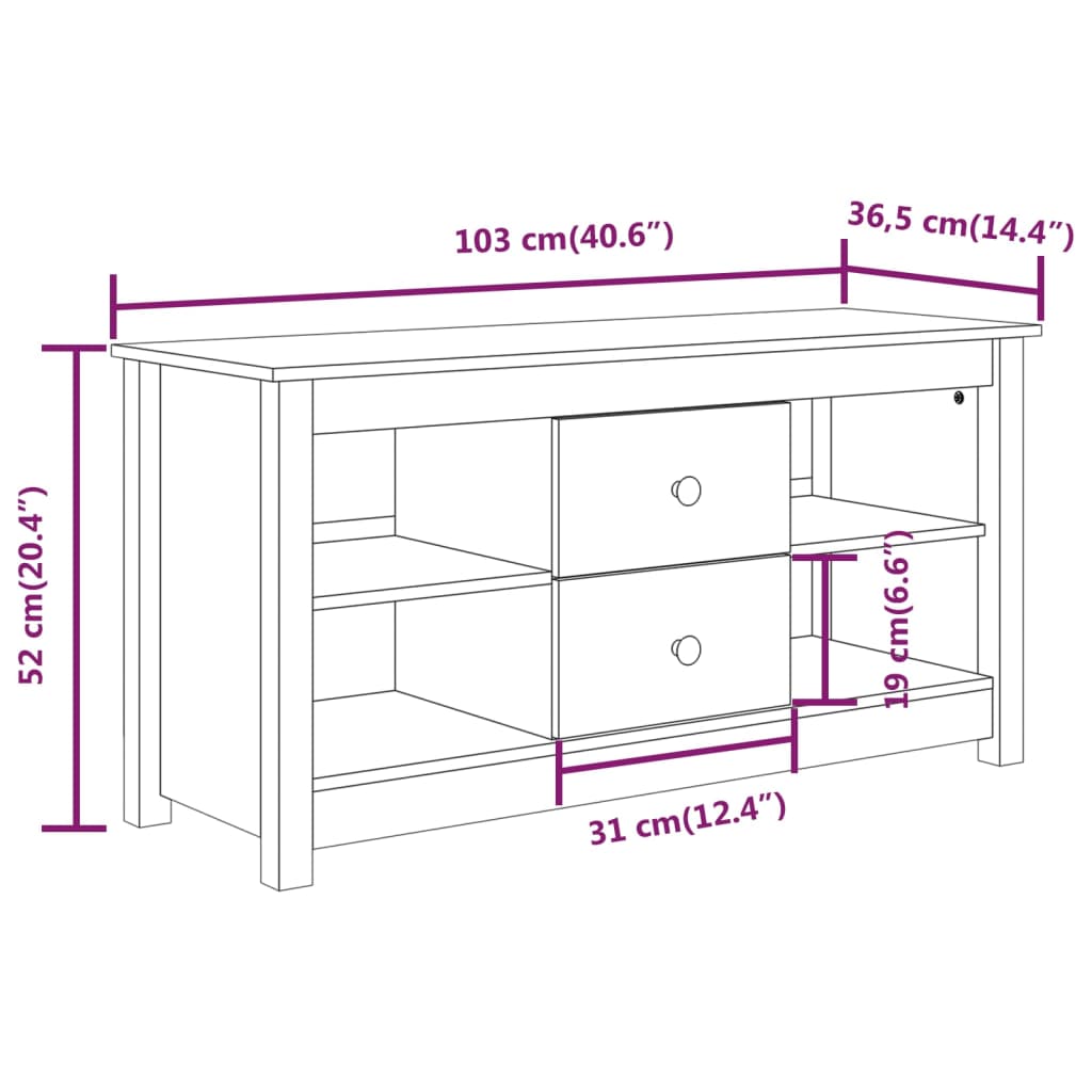 TV-Schrank 103x36,5x52 cm Massivholz Kiefer