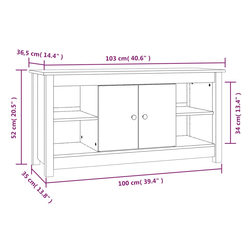 TV-Schrank Honigbraun 103x36,5x52 cm Massivholz Kiefer