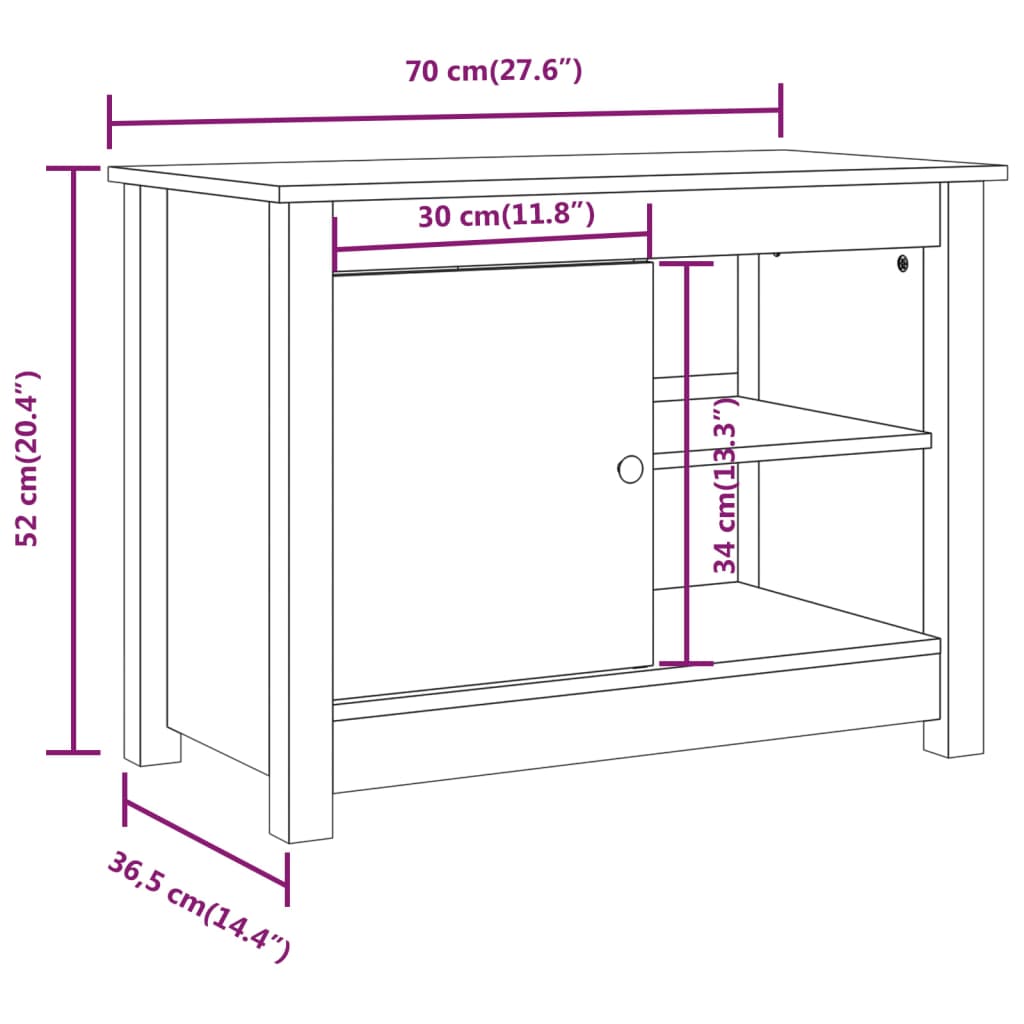 TV-Schrank 70x36,5x52 cm Massivholz Kiefer