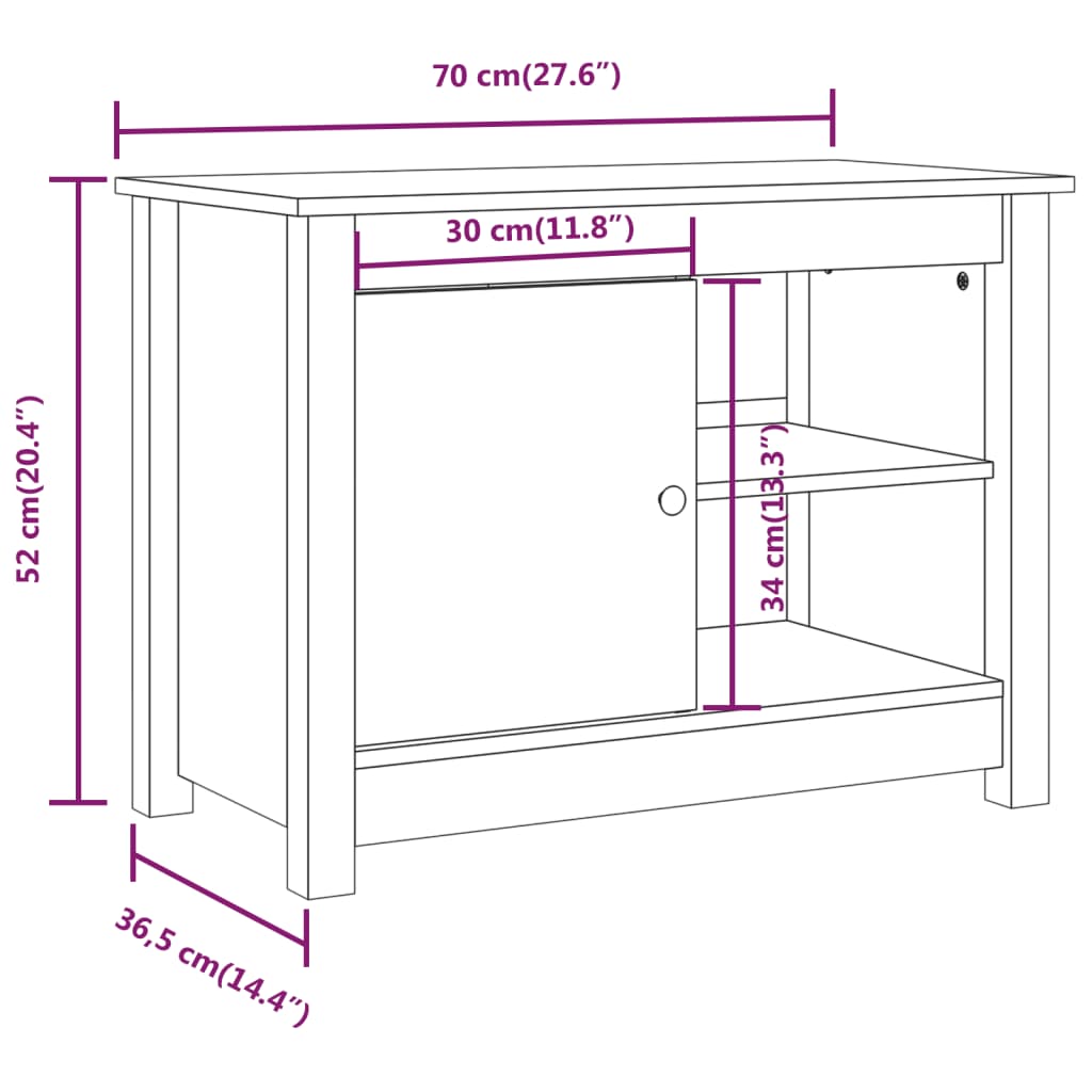 TV-Schrank Weiß 70x36,5x52 cm Massivholz Kiefer