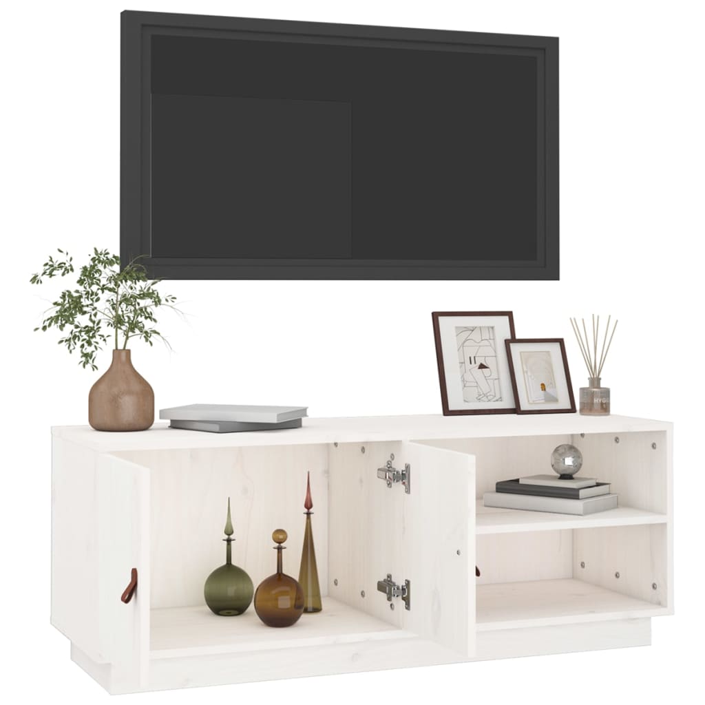 TV-Schrank Weiß 105x34x40 cm Massivholz Kiefer