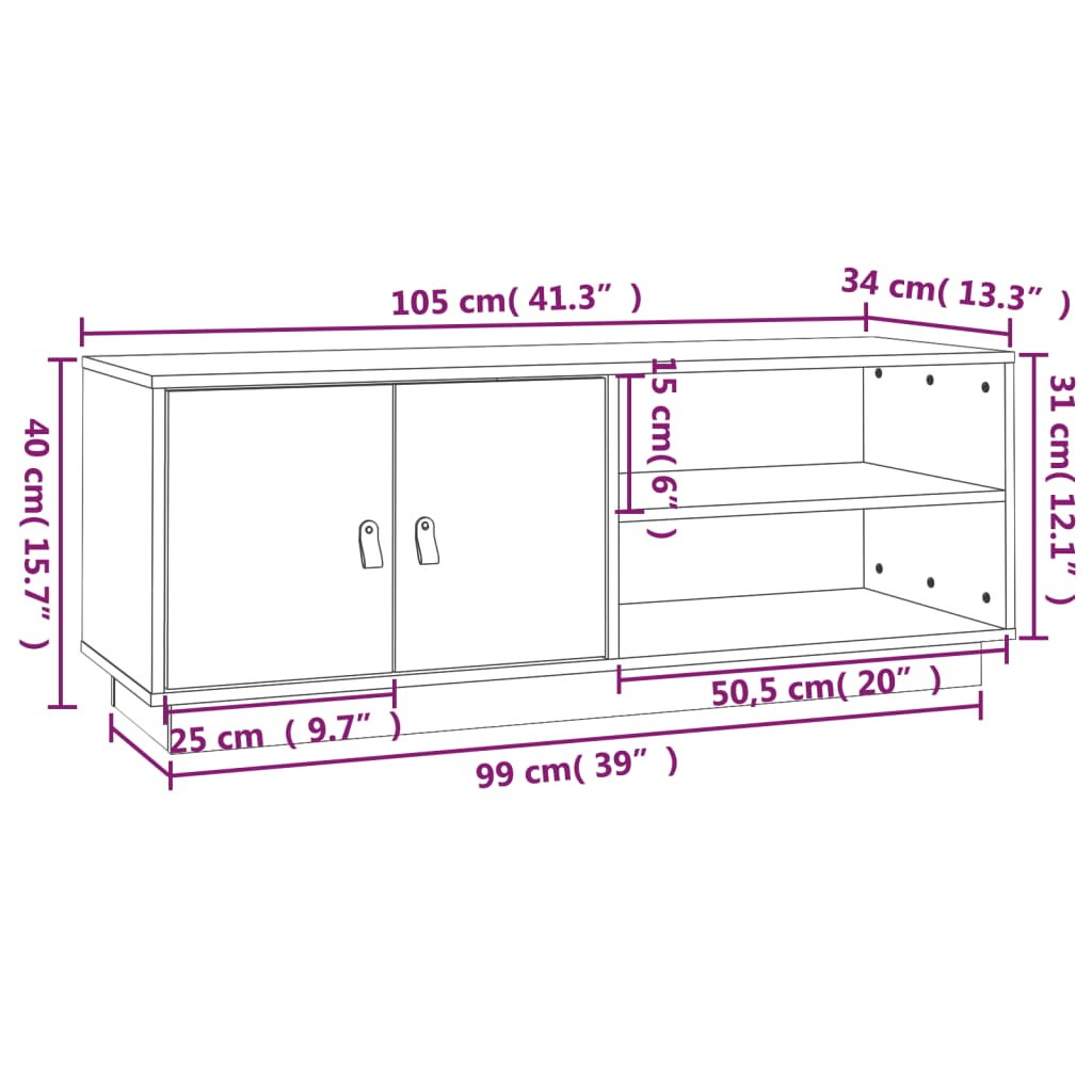 TV-Schrank Weiß 105x34x40 cm Massivholz Kiefer