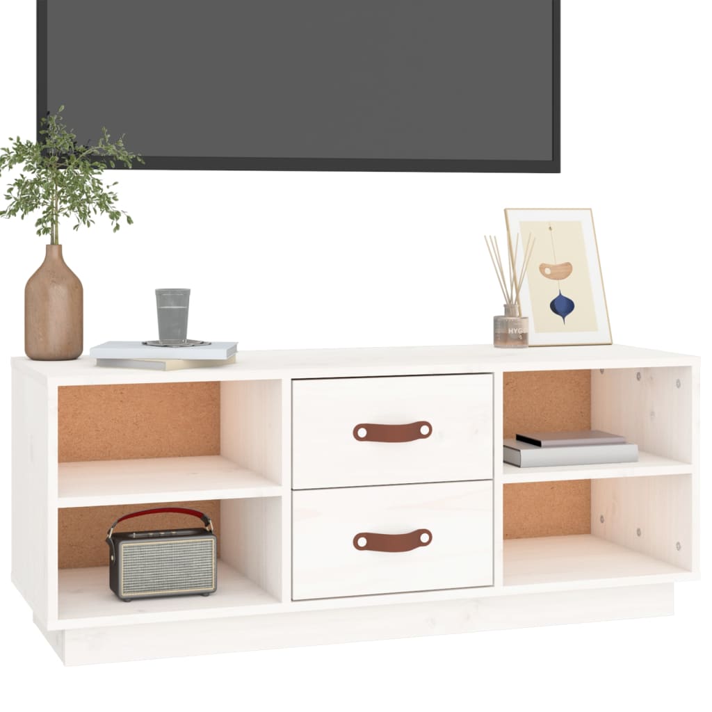 TV-Schrank Weiß 100x34x40 cm Massivholz Kiefer