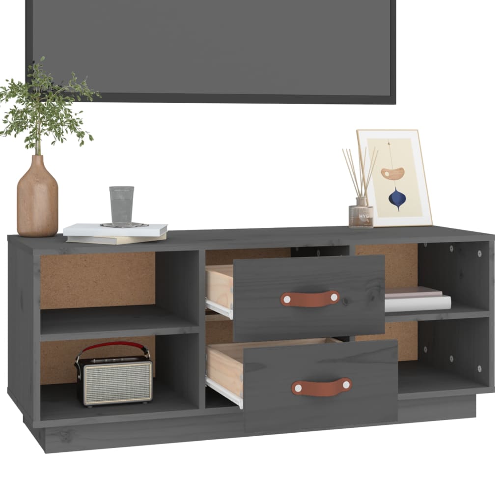 TV-Schrank Grau 100x34x40 cm Massivholz Kiefer