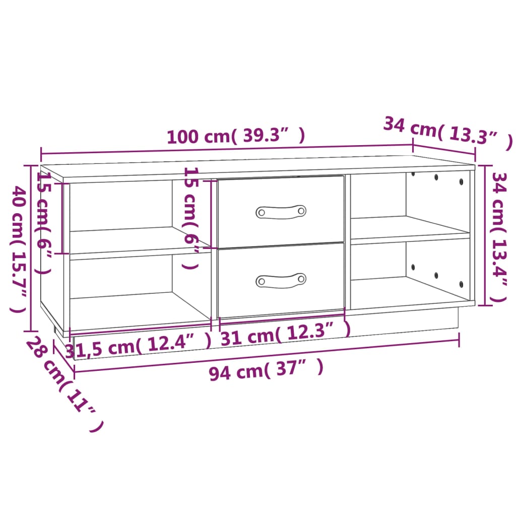 TV-Schrank Grau 100x34x40 cm Massivholz Kiefer