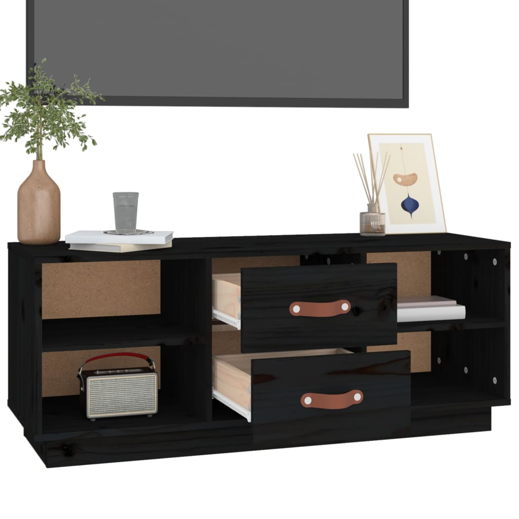 TV-Schrank Schwarz 100x34x40 cm Massivholz Kiefer