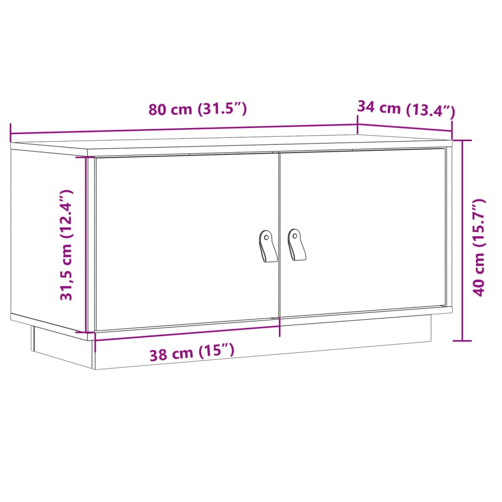 TV-Schrank Grau 80x34x40 cm Massivholz Kiefer