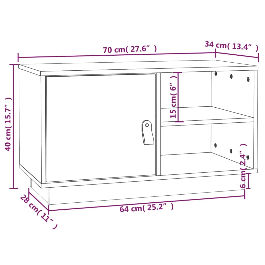 TV-Schrank Honigbraun 70x34x40 cm Massivholz Kiefer