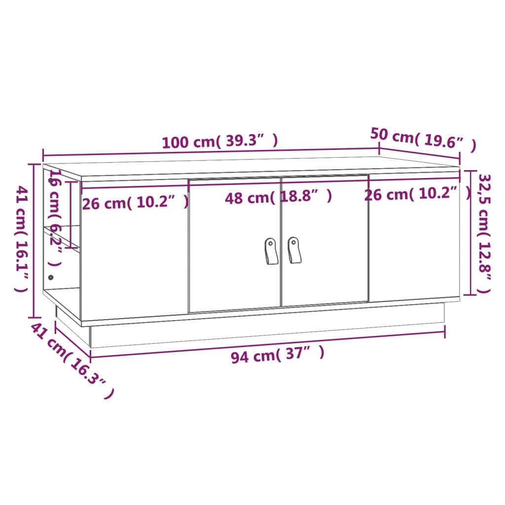 Couchtisch Grau 100x50x41 cm Massivholz Kiefer