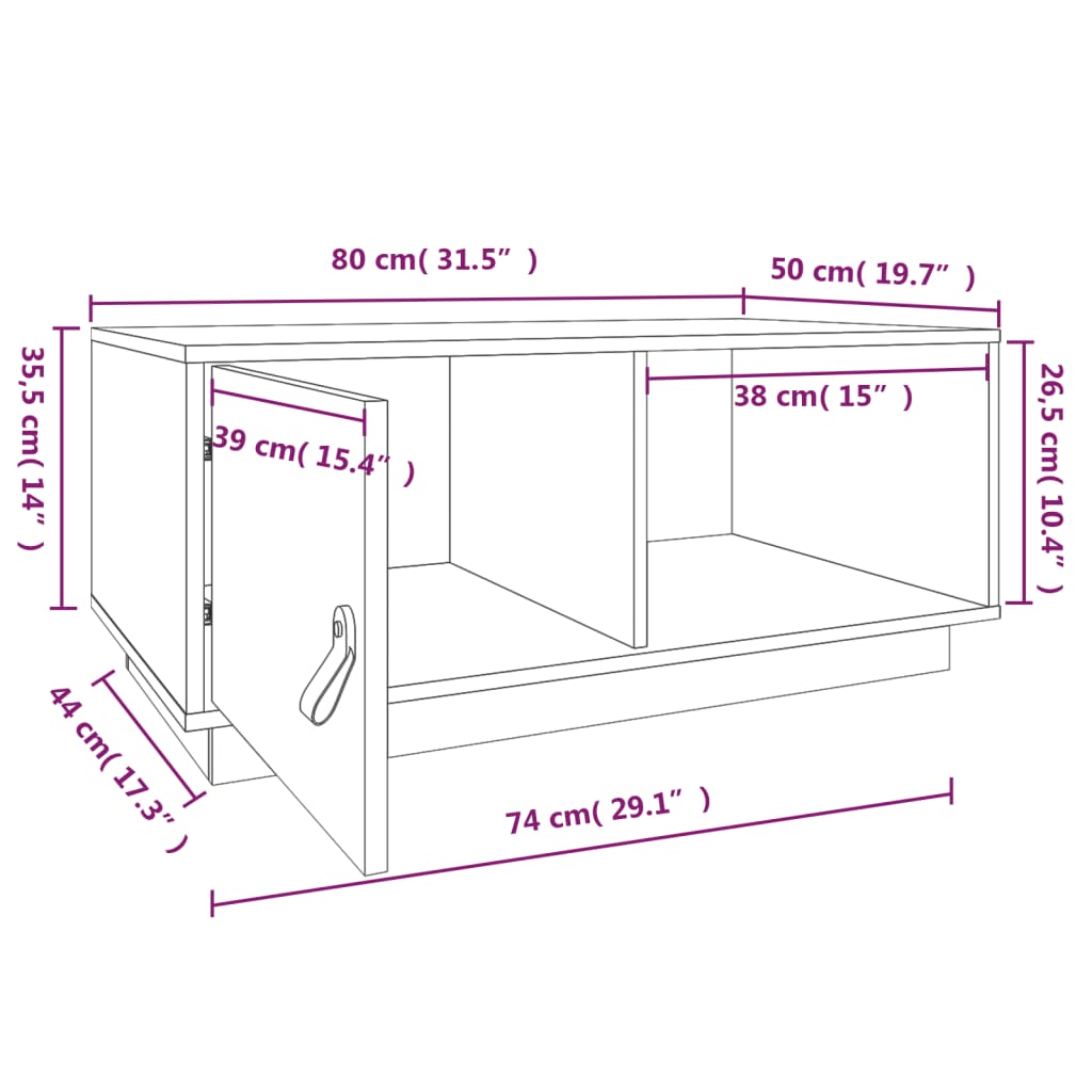 Couchtisch Weiß 80x50x35,5 cm Massivholz Kiefer