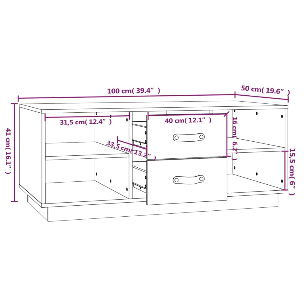 Couchtisch Schwarz 100x50x41 cm Massivholz Kiefer