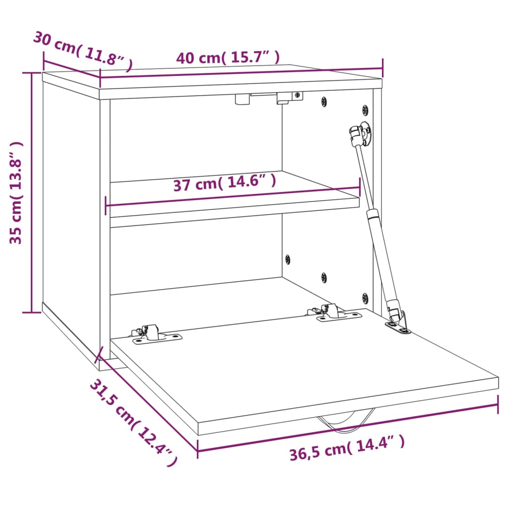 Wandschrank Grau 40x30x35 cm Massivholz Kiefer