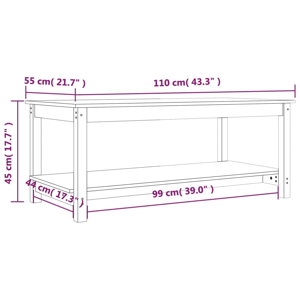 Couchtisch Grau 110x55x45 cm Massivholz Kiefer