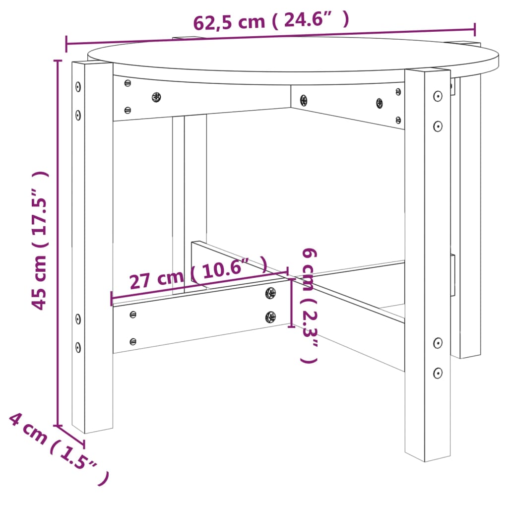 Couchtisch Schwarz Ø 62,5x45 cm Massivholz Kiefer