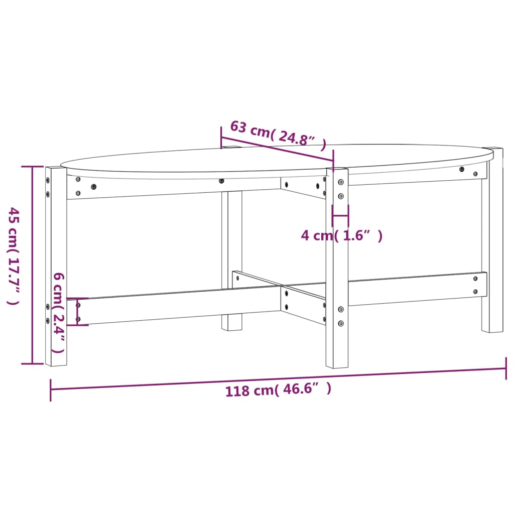 Couchtisch Schwarz 118x63x45 cm Massivholz Kiefer