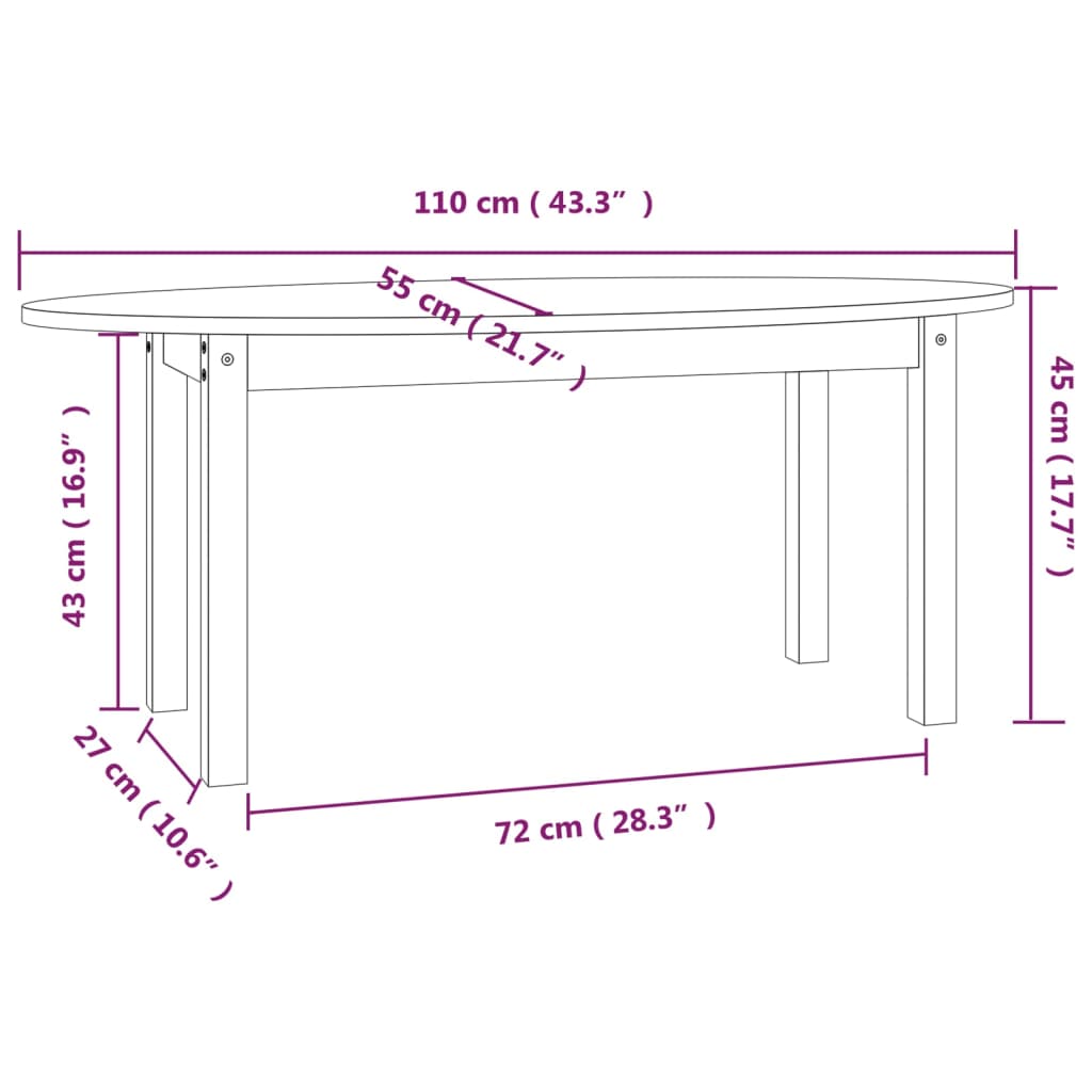 Couchtisch Grau 110x55x45 cm Massivholz Kiefer