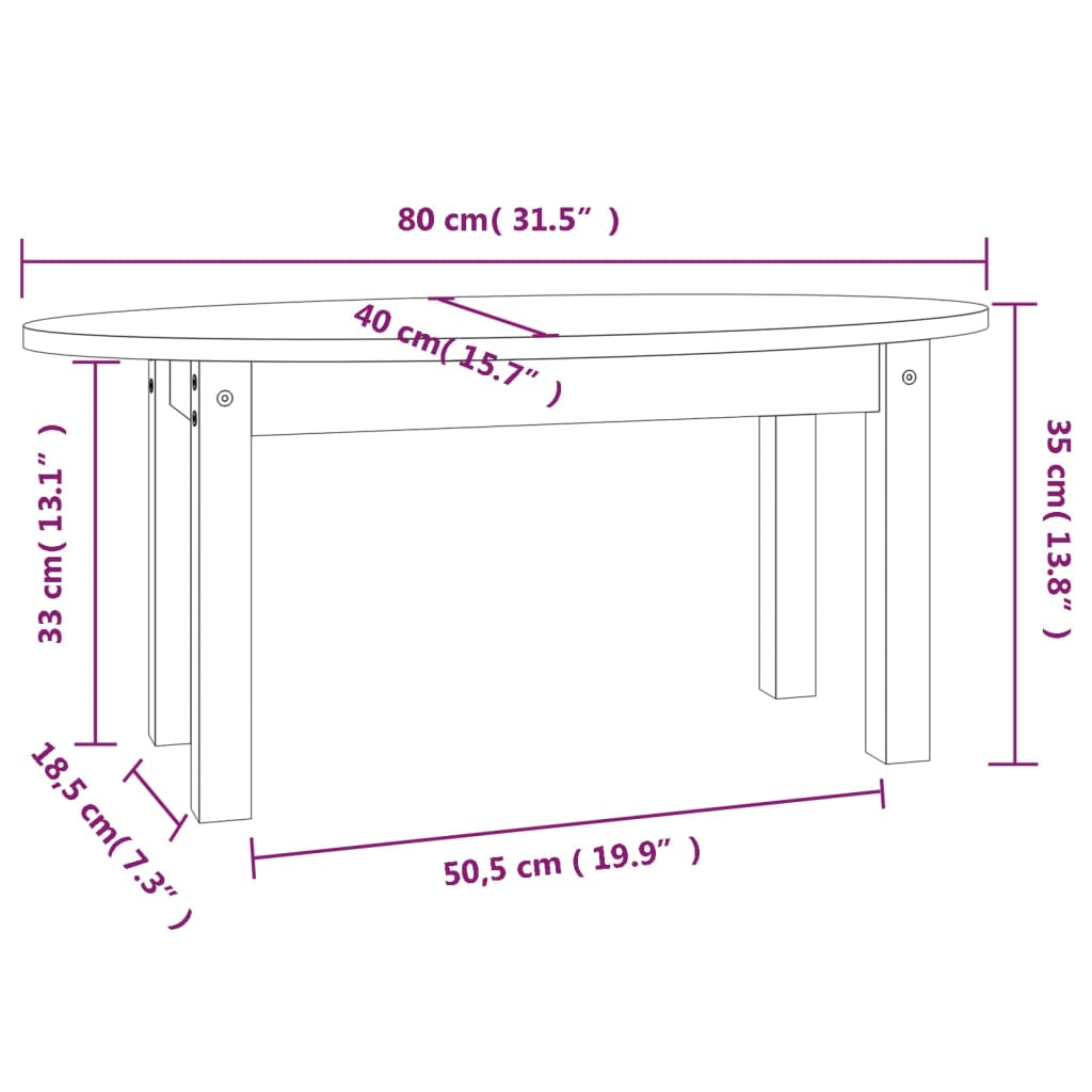 Couchtisch Weiß 80x40x35 cm Massivholz Kiefer