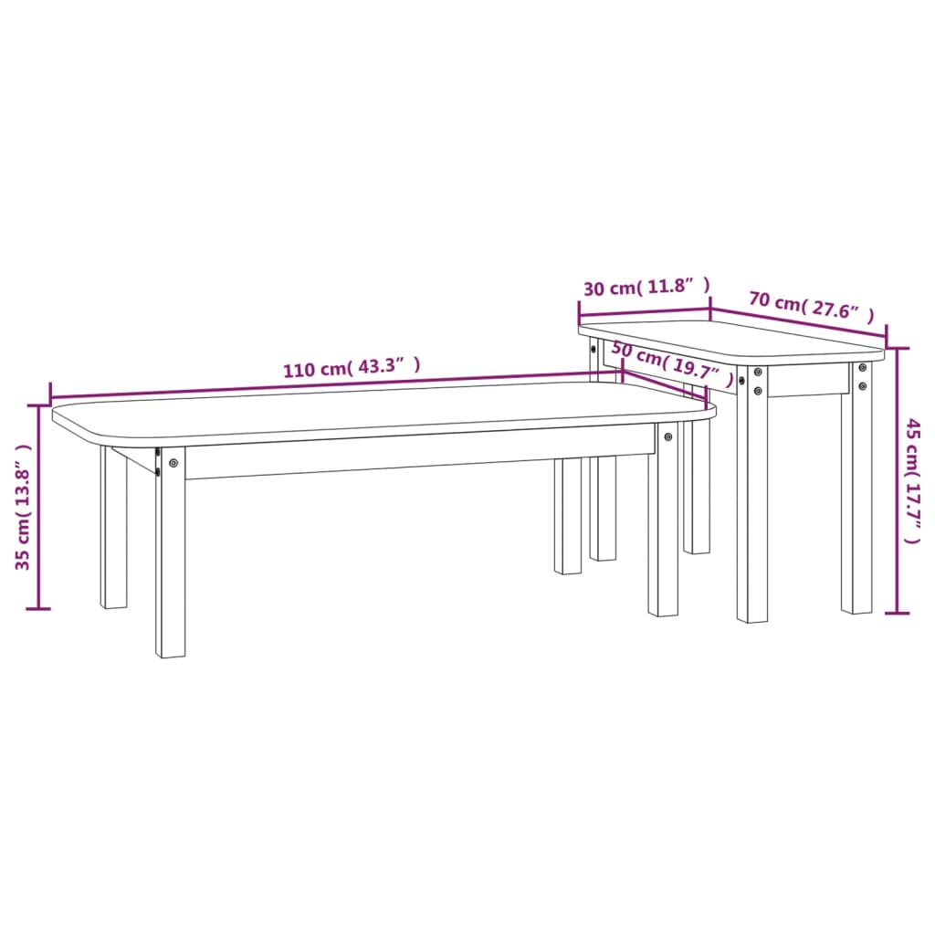 2-tlg. Couchtisch-Set Grau Massivholz Kiefer