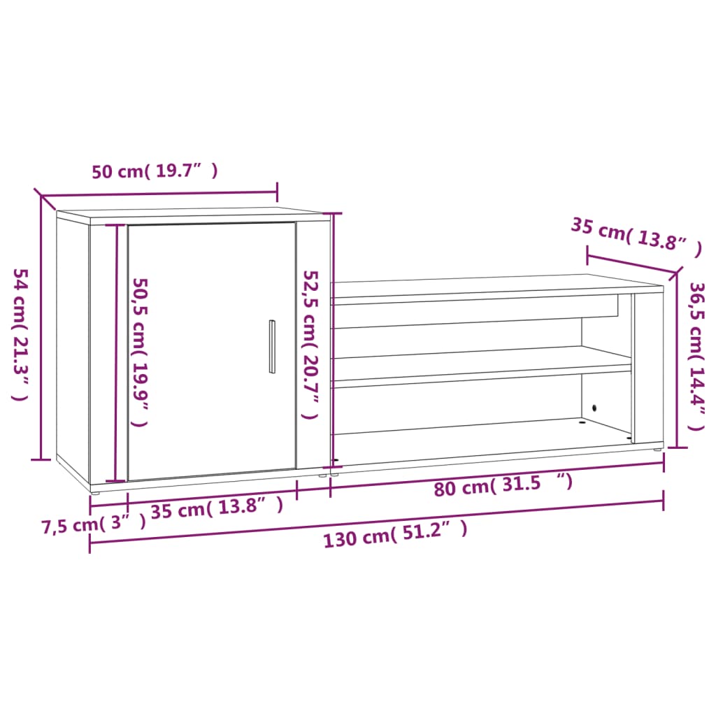 Schuhschrank Hochglanz-Weiß 130x35x54 cm Holzwerkstoff