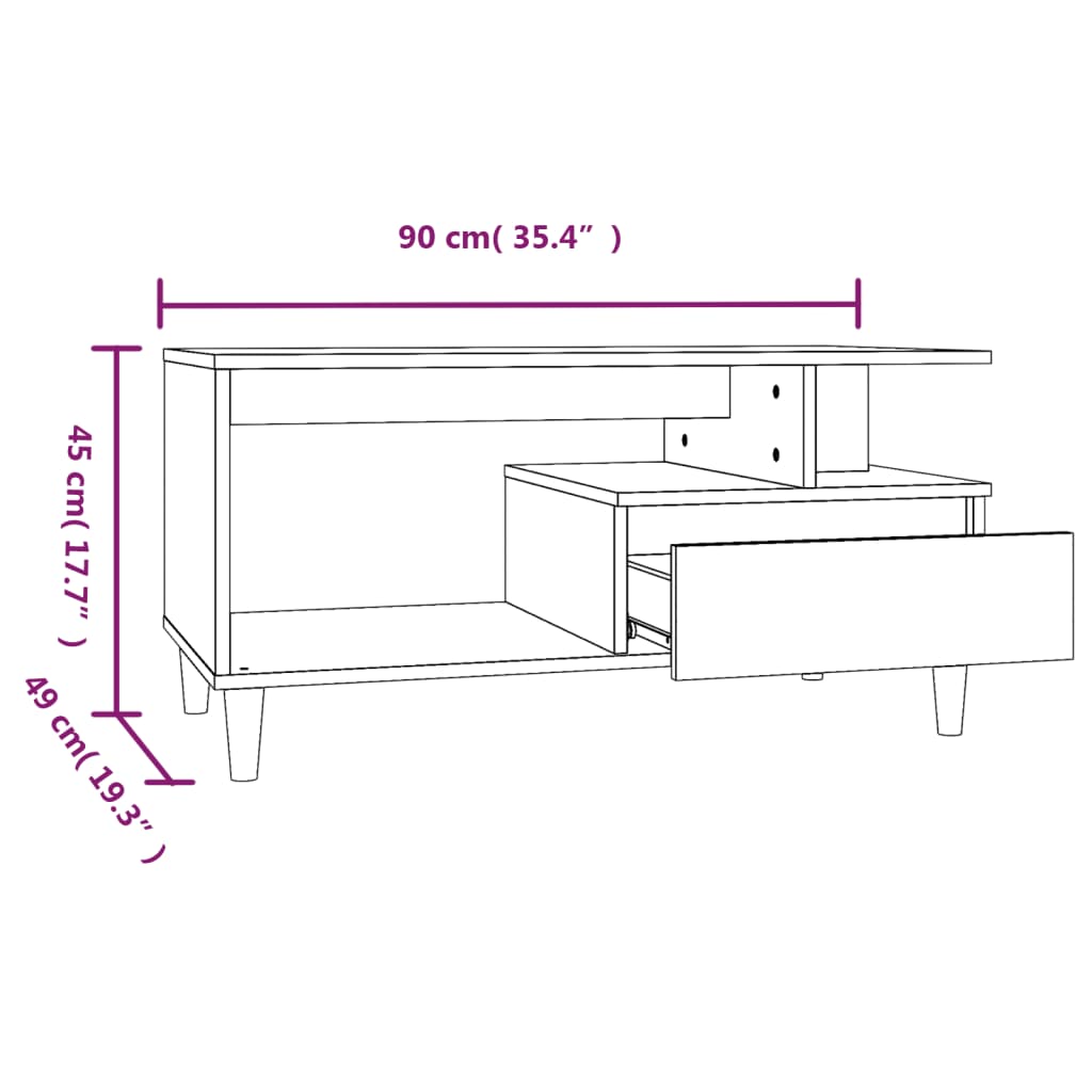 Couchtisch Grau Sonoma 90x49x45 cm Holzwerkstoff