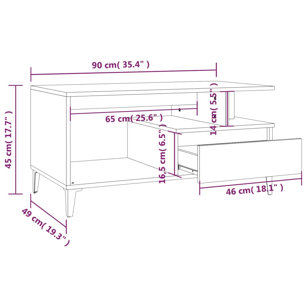 Couchtisch Weiß 90x49x45 cm Holzwerkstoff