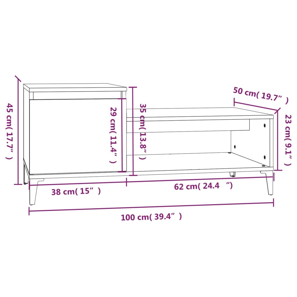 Couchtisch Betongrau 100x50x45 cm Holzwerkstoff