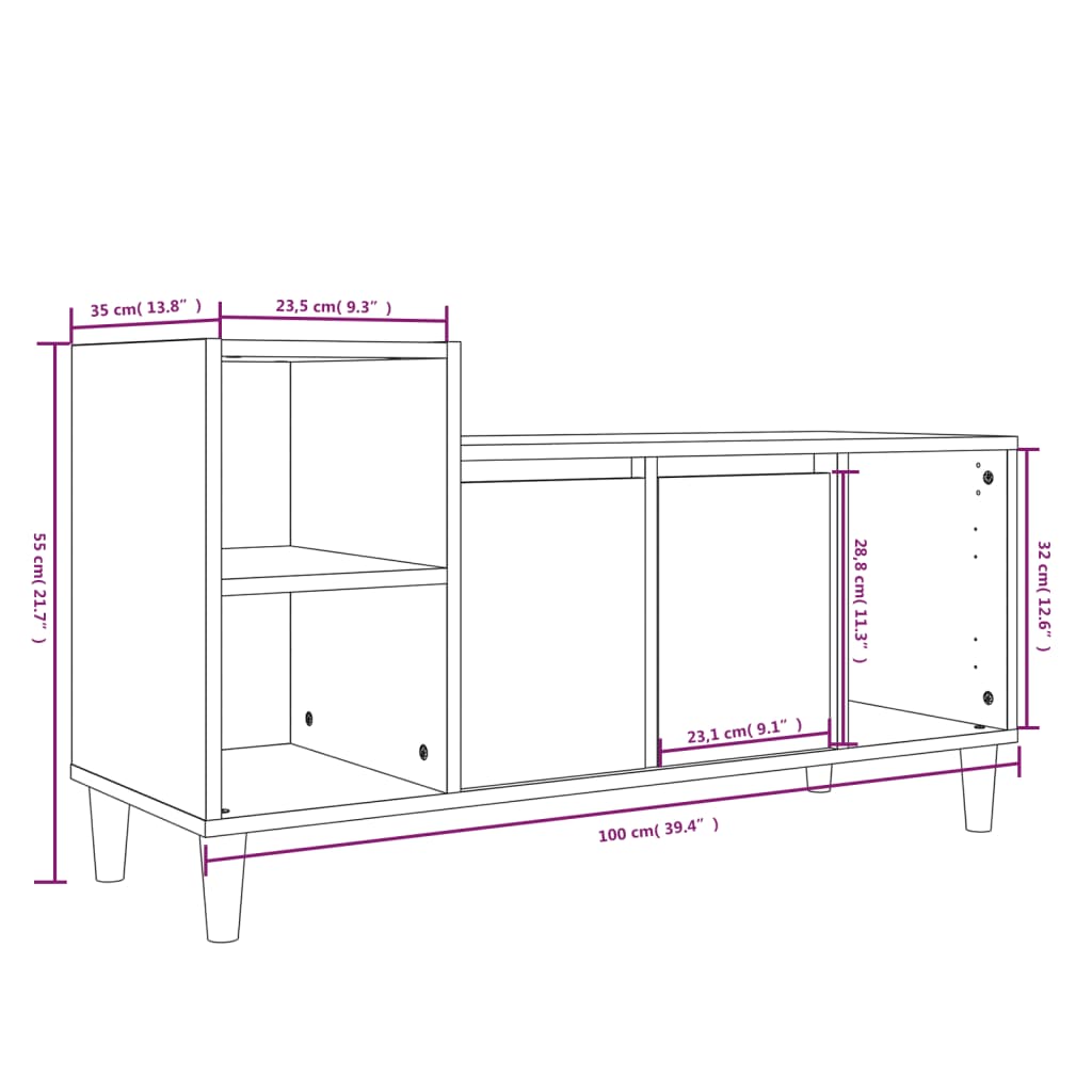 TV-Schrank Hochglanz-Weiß 100x35x55 cm Holzwerkstoff