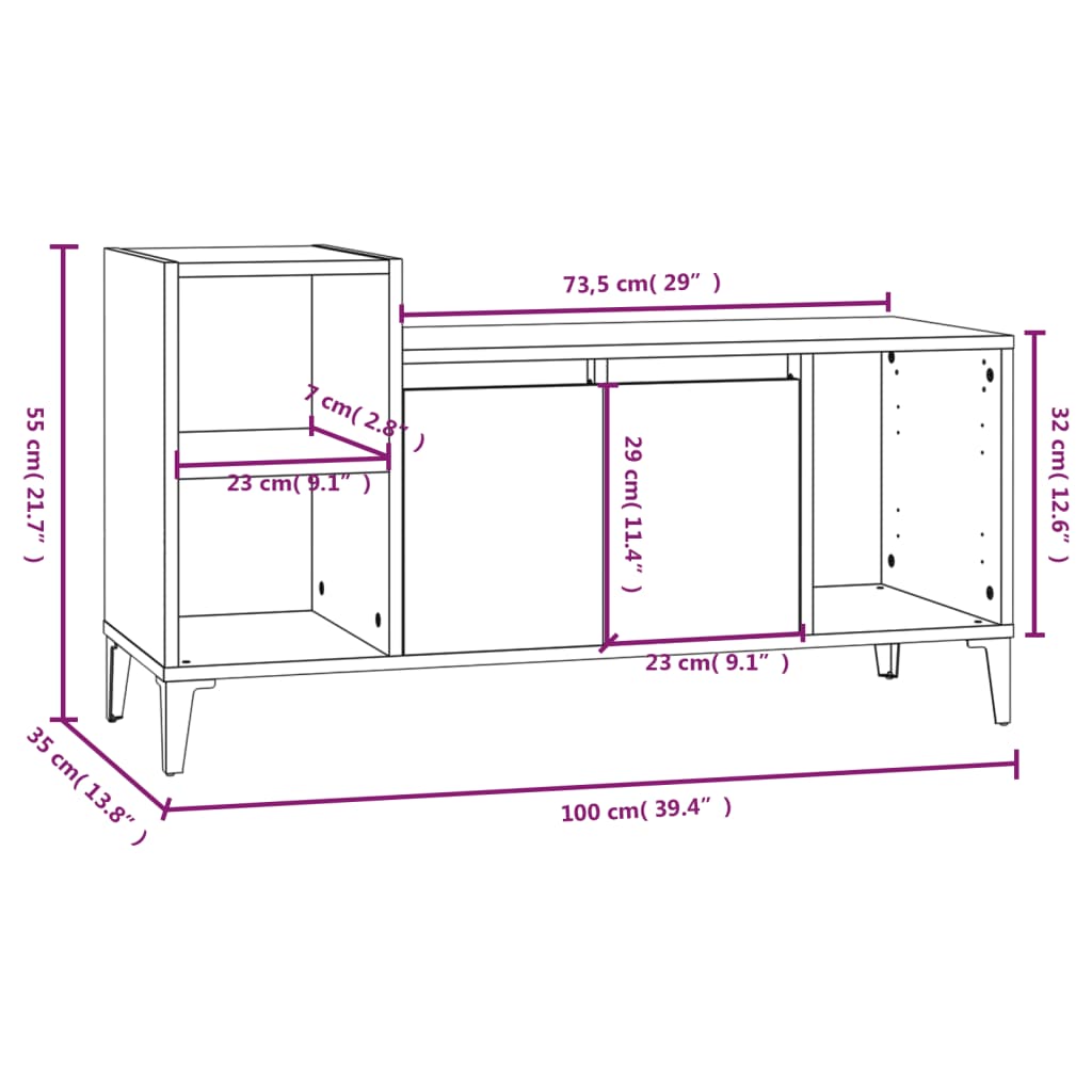 TV-Schrank Braun Eichen-Optik 100x35x55 cm Holzwerkstoff