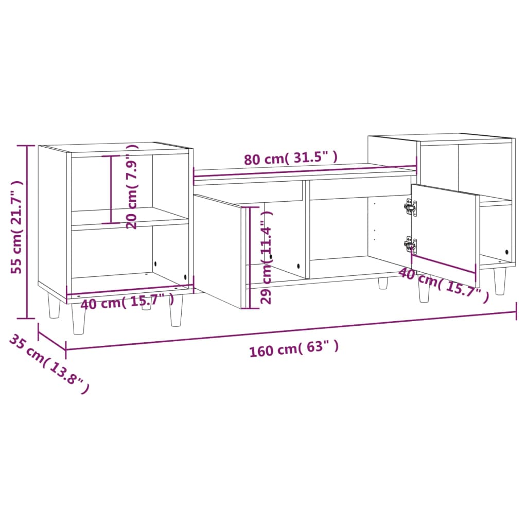 TV-Schrank Betongrau 160x35x55 cm Holzwerkstoff