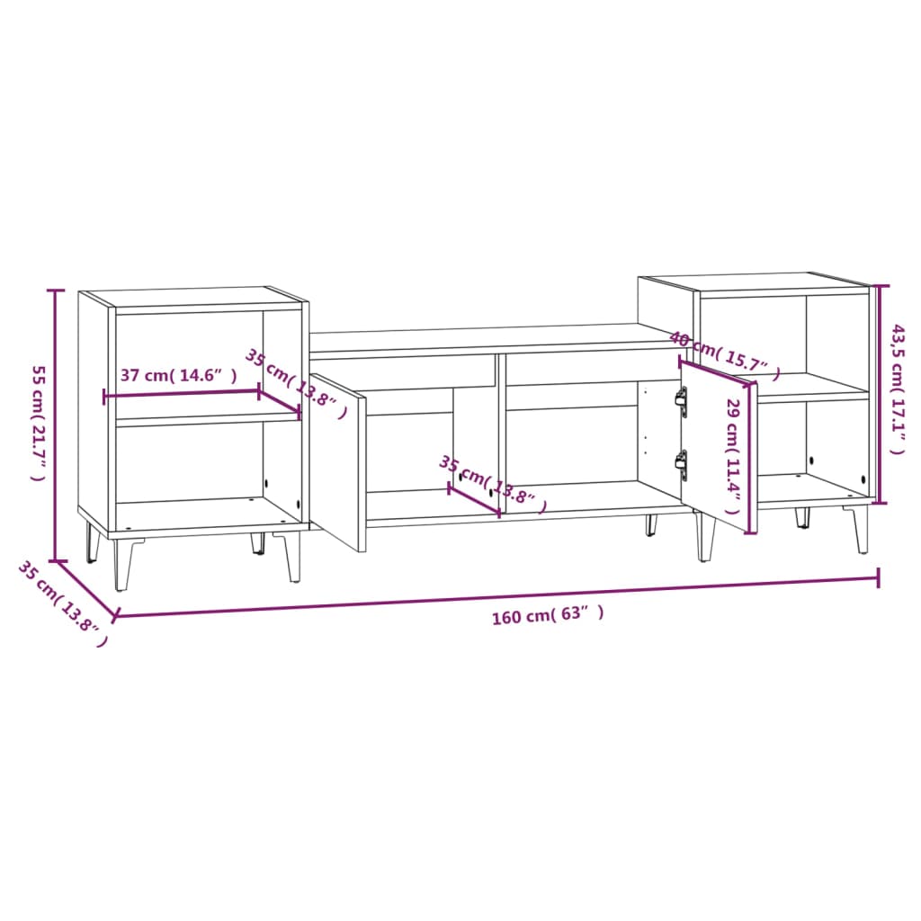 TV-Schrank Braun Eichen-Optik 160x35x55 cm Holzwerkstoff