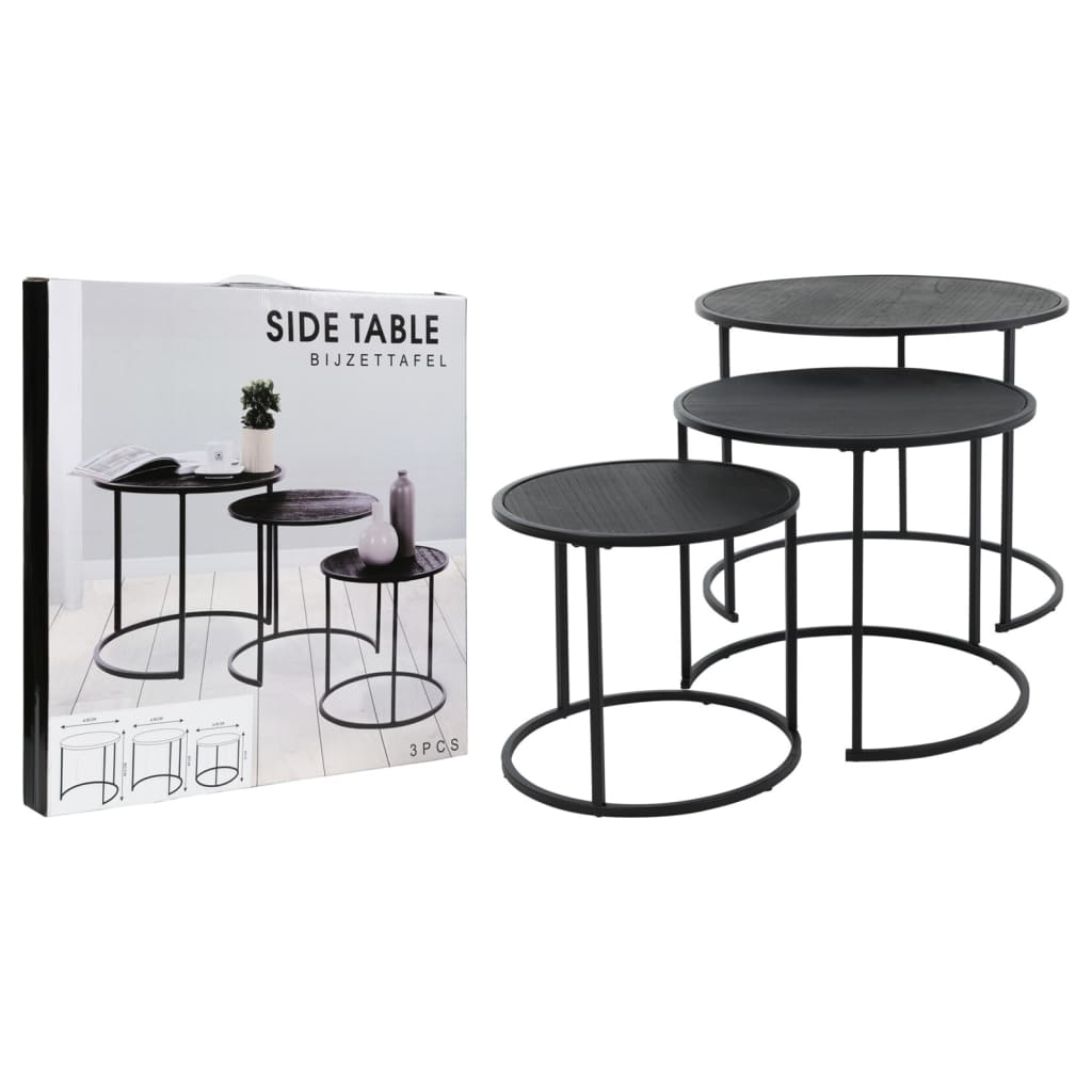 H&S Collection 3-tlg. Beistelltisch-Set Schwarz