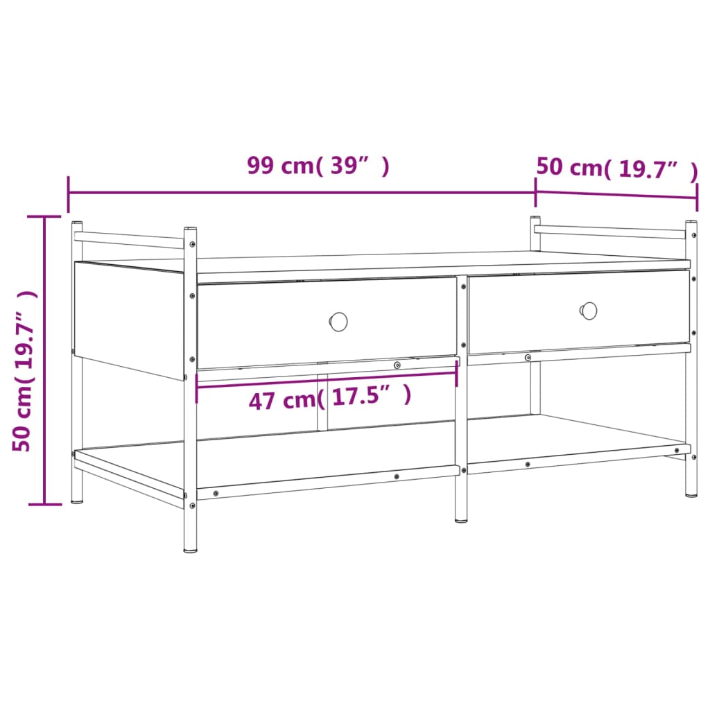 Couchtisch Grau Sonoma 99x50x50 cm Holzwerkstoff