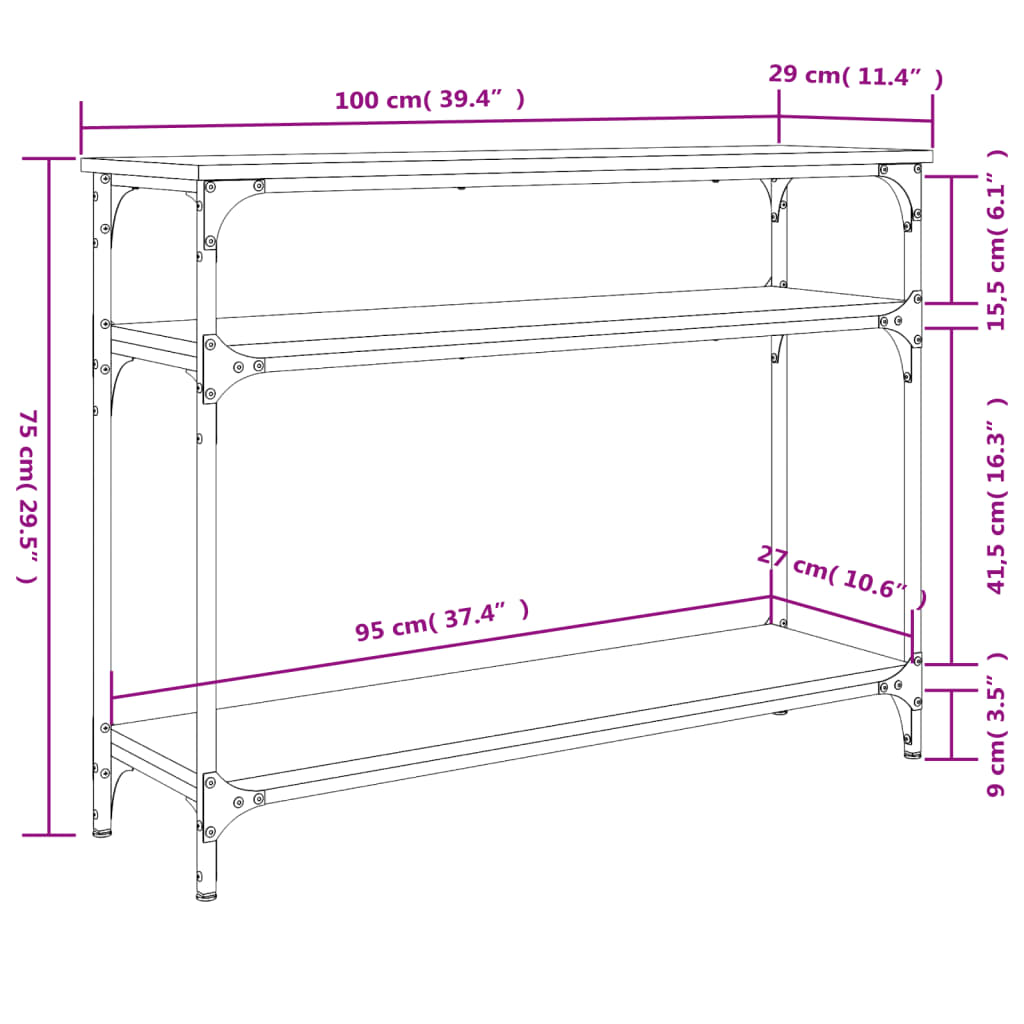 Konsolentisch Grau Sonoma 100x29x75 cm Holzwerkstoff