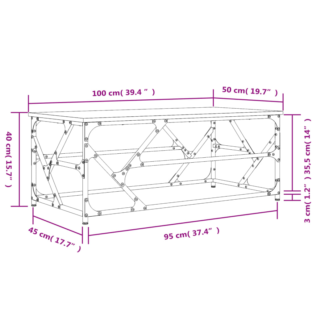 Couchtisch Grau Sonoma 100x50x40 cm Holzwerkstoff