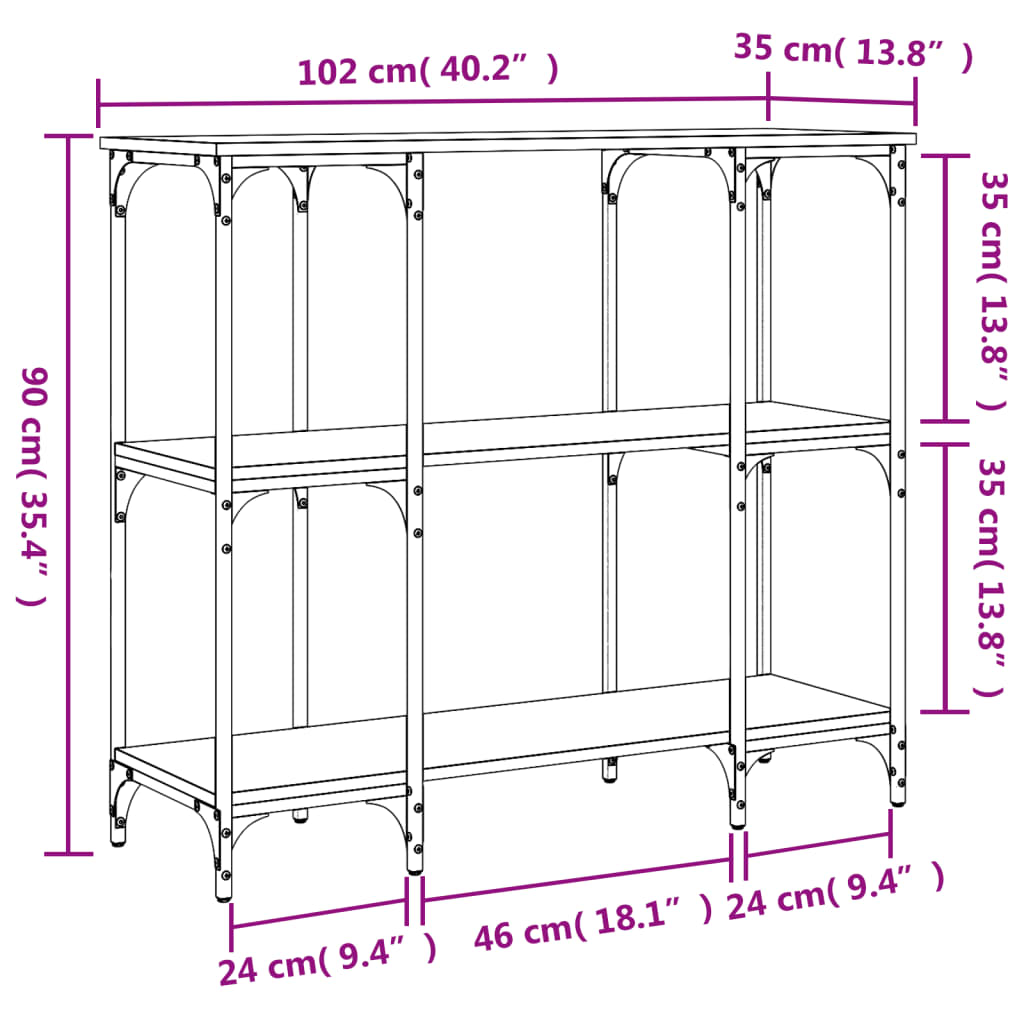 Konsolentisch Grau Sonoma 102x35x90 cm Holzwerkstoff