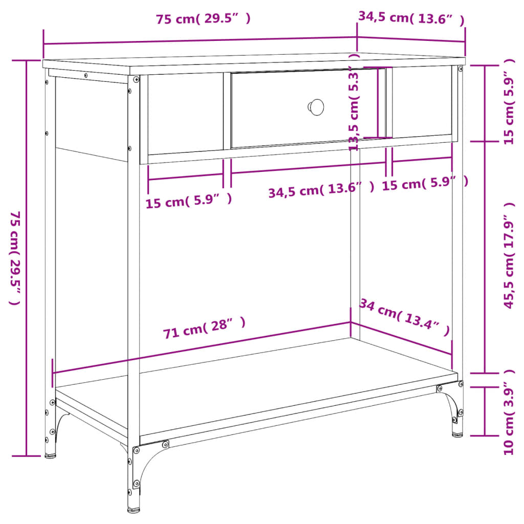 Konsolentisch Braun Eichen-Optik 75x34,5x75 cm Holzwerkstoff