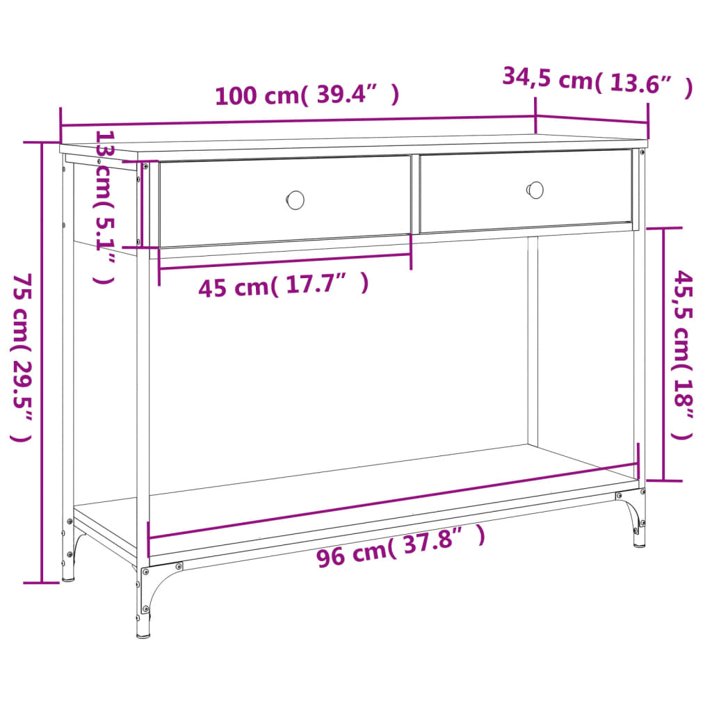 Konsolentisch Räuchereiche 100x34,5x75 cm Holzwerkstoff