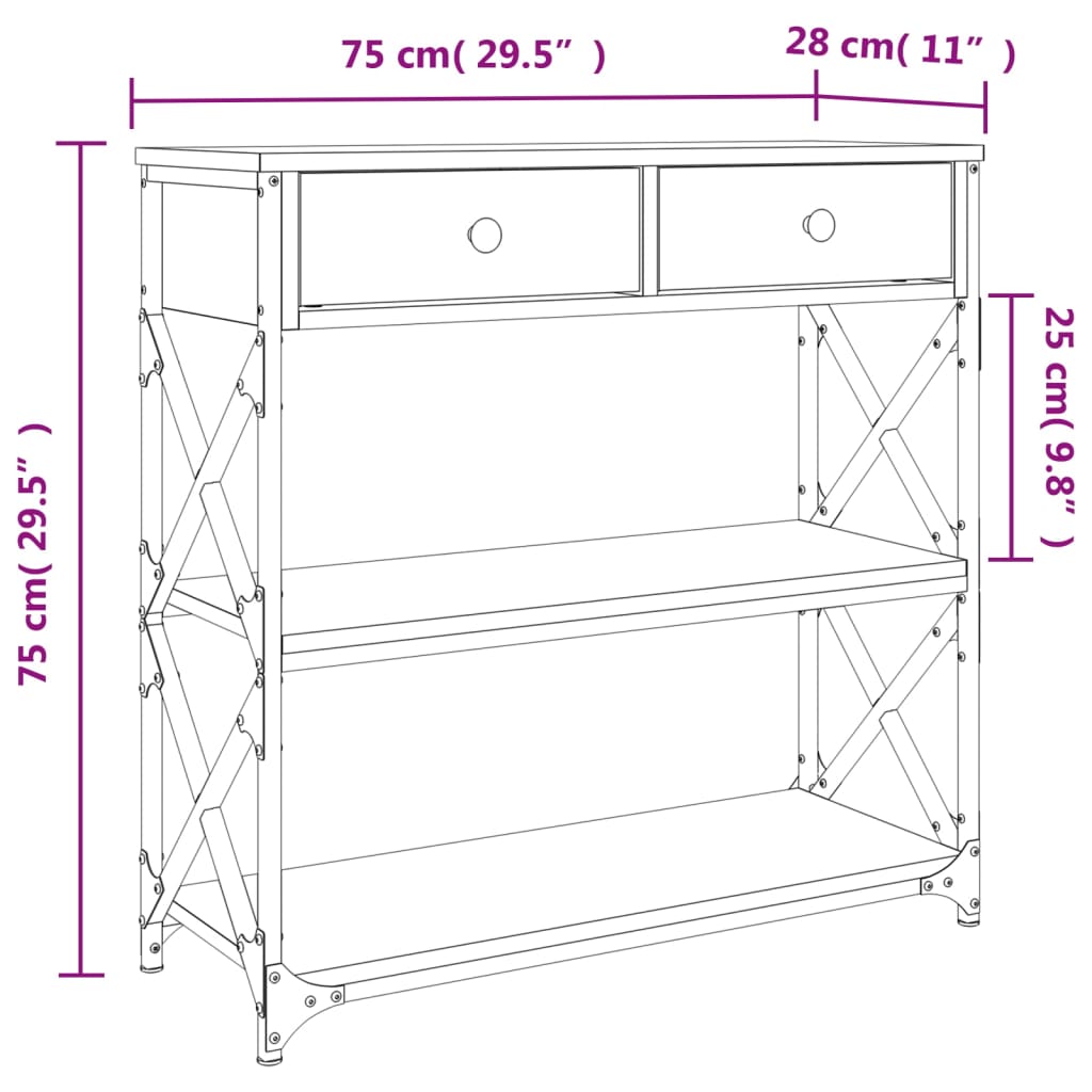 Konsolentisch Braun Eichen-Optik 75x28x75 cm Holzwerkstoff