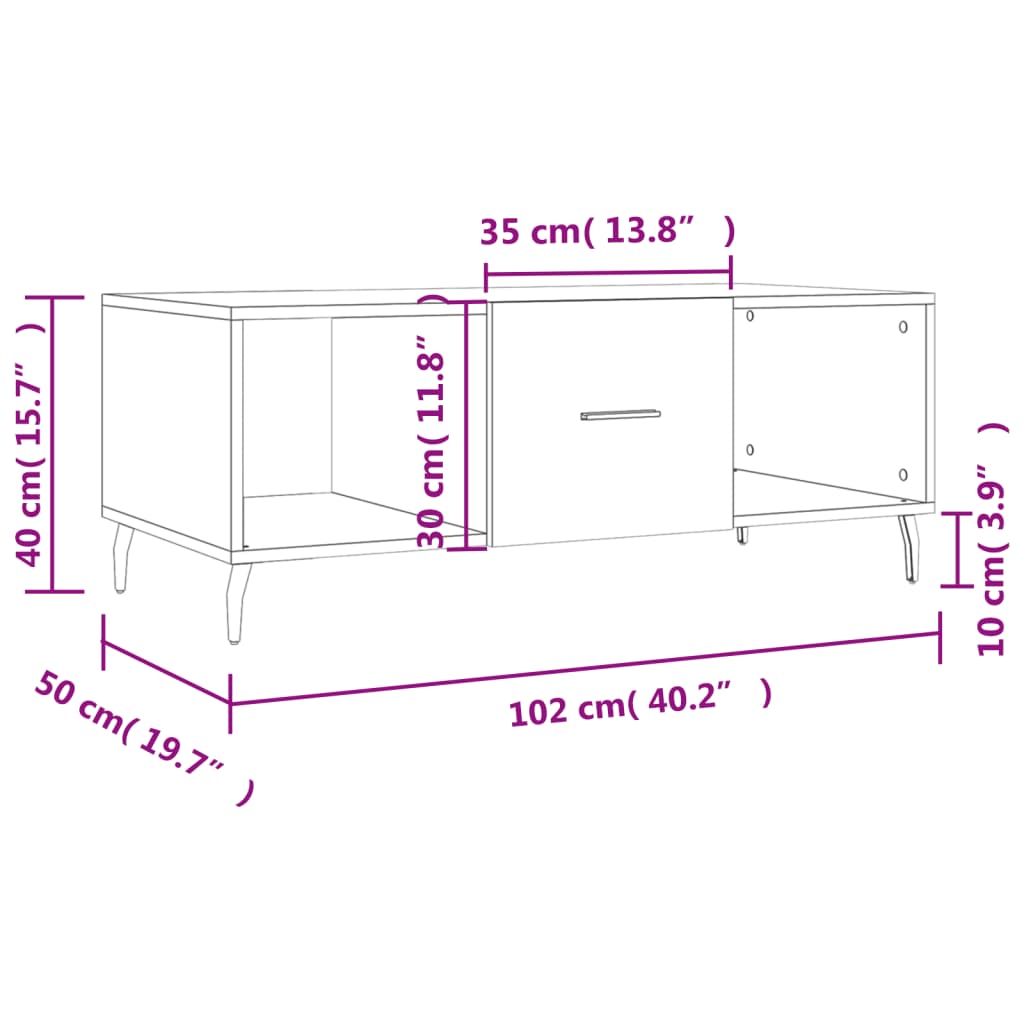 Couchtisch Hochglanz-Weiß 102x50x40 cm Holzwerkstoff