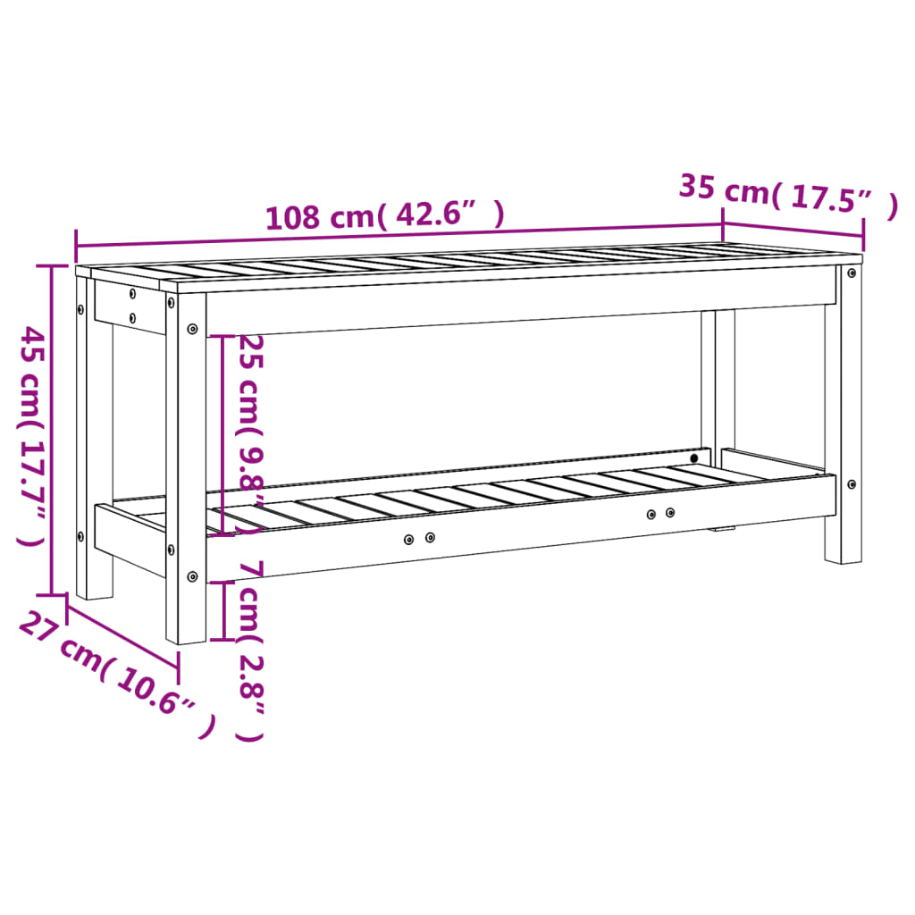 Gartenbank Schwarz 108x35x45 cm Massivholz Kiefer